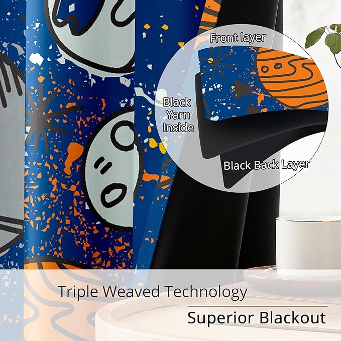 Kids Space Planet Blackout Curtains - 100% Blackout, Thermal Insulated, Noise Reducing, Perfect for Kids Room and Nursery, 2 Panels (Space-is-Great, W52×L84)