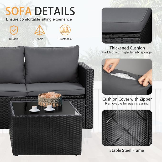 Shintenchi 4 Pieces Patio Furniture Sets, Outdoor Sofa Patio Sectional Sets All - Image 5
