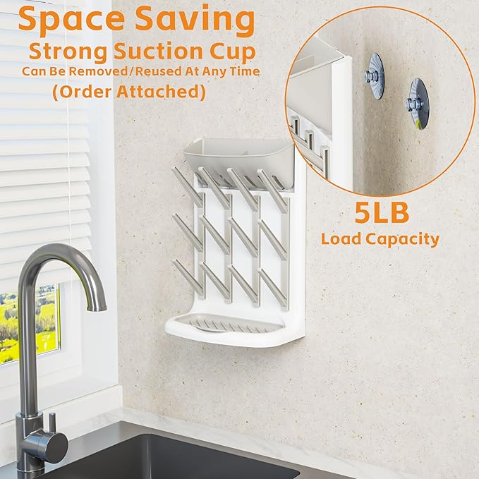 Yieach Larger Vertical Baby Bottle Drying Rack - BPA Free - Space Saving Feeding Bottles Drying Rack Holder for Countertop,Baby Bottle Holder Storage Station for Pacifiers,Pump Accessories Stand,Grey