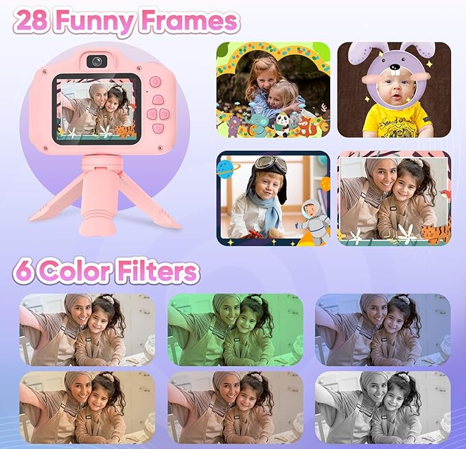 Seckton Upgrade Kids Selfie Camera, Birthday Gifts for 5 6 7 8 9 10 Year Old Girls, HD Digital Cameras for Kids with Flash, 2.4" Portable Camera Toys for 3-12 Year Old Girls-Pink