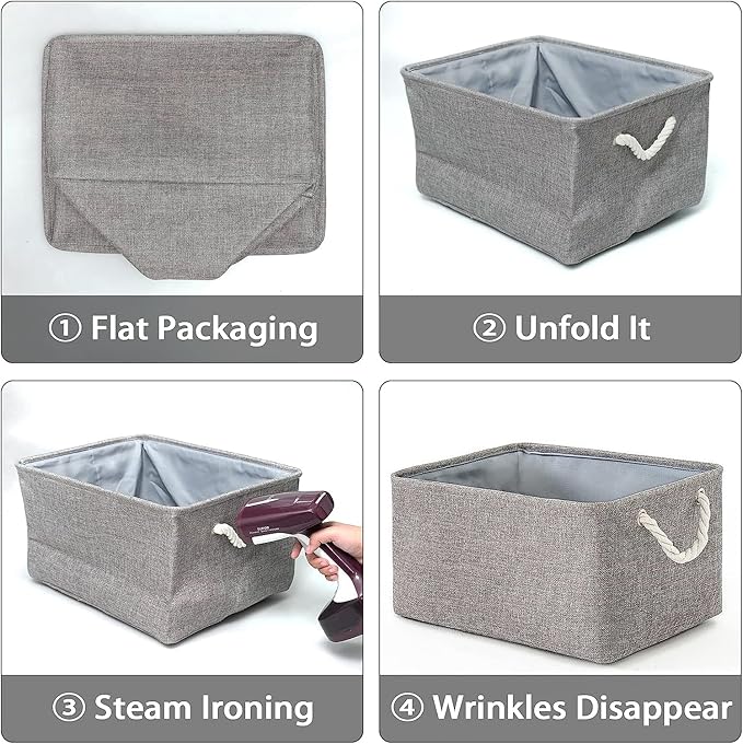 TheWarmHome Storage Basket for Organizing - 16x12x12 inch 3 Pack Fabric Storage Cubes, Cube Storage Bin for Shelves Closet Organizer Cloth Gift Toy (Grey)