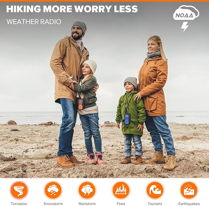 Wishouse Walkie Talkies for Adults Long Range-Rechargeable 4 Pack 2 Way Radios, Hiking Accessories Camping Gear Xmas Birthday Gift for Kids Family with Lamp,SOS Siren,NOAA Weather Alert,Easy to Use