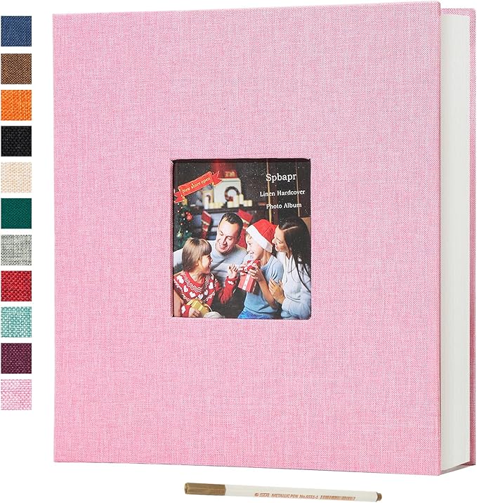 Spbapr Large Photo Album Self Adhesive 4x6 5x7 8x10 10x12 Pictures Magnetic Scrapbook 40 Blank Pages Linen Cover DIY Album with A Metal Pen