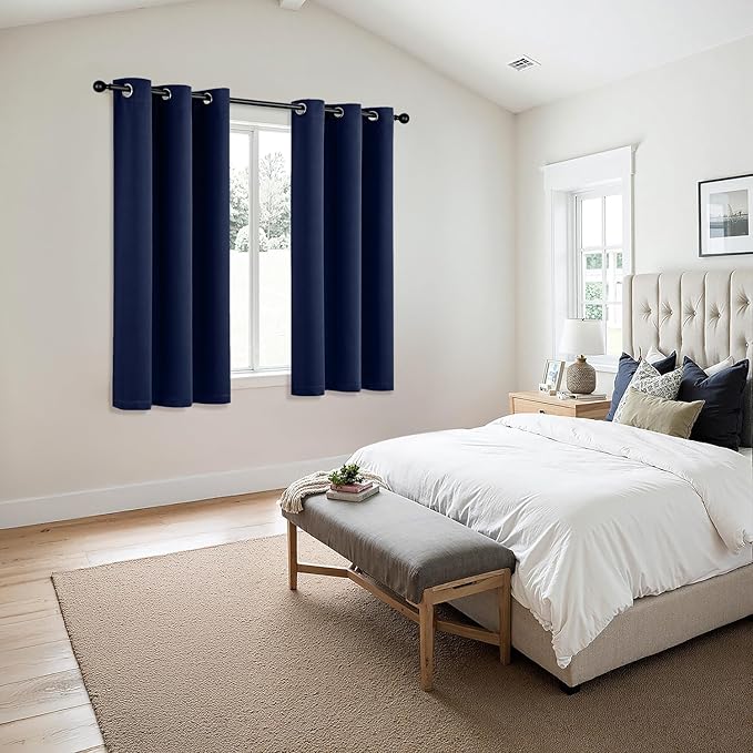 MIULEE Navy Blue Blackout Curtains for Bedroom Living Room 68 Inches Long 2 Panels, Thermal Insulated Room Darkening Drapes Solid Grommet Noise Reducing Light Blocking Window Treatments 40x68 Inch