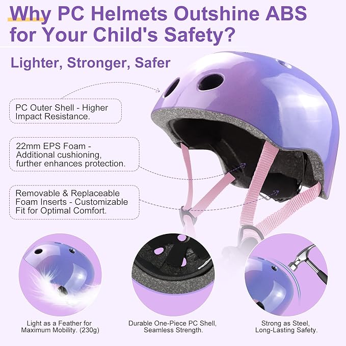 Vvinca Kids Toddlers Bike Helmet Adjustable for Ages 3-5-8 Years, Knee Pads and Elbow Pads Set Wrist Guard Sports Protective Gear Set for Roller Skate Bicycle Skateboard Scooter Girl Boy Birthday Gift