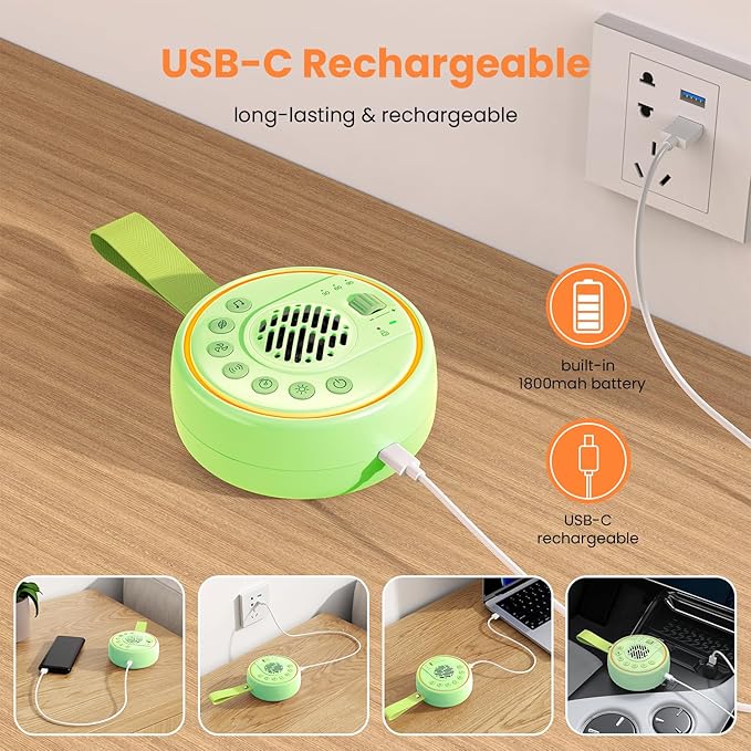 White Noise Machine Portable Sound Machine with 22 Soothing Sounds for Kids Adults, 4 Modes Night Light,3 Sleep Timer,Sound Therapy for Home Office Travel,Green