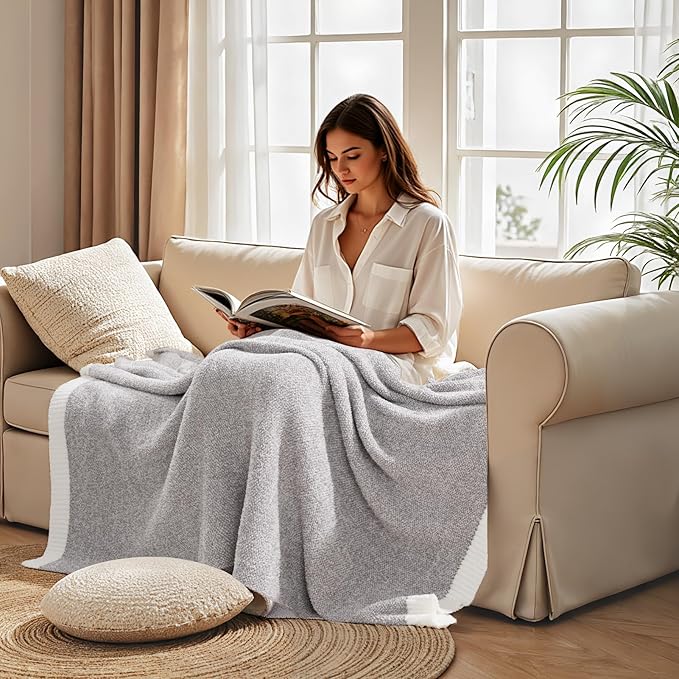 NEXHOME PRO Super Soft Throw Blankets for Couch, Twin Size Cozy Blankets Reversible Knit Blanket for Women, Fuzzy Plush Lightweight Throws for Sofa, Bed, Picnic, Taupe Grey, 60 x 80 inches