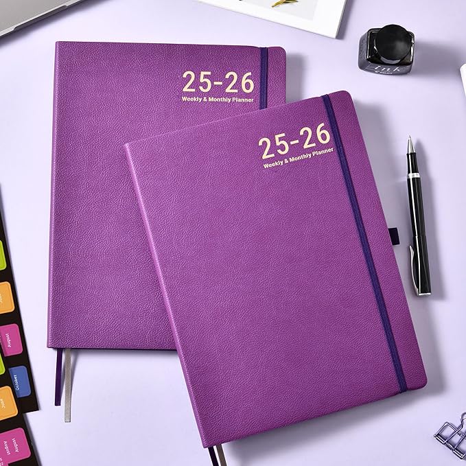 Planner 2025-2026 - JUL 2025 - JUN 2026, Academic Planners 2025-2026, Weekly and Monthly planner, 8.5" x 11", Leather Cover Planners with Thick Paper, Back Pocket with Notes Pages, Purple