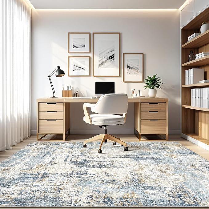 8x10 Area Rugs Washable Rug: Living Room Large Abstract Modern Soft Stain Resistant Indoor Floor Non Slip Accent Carpet for Bedroom Nursery Playroom Office Dining Room Dorm Home House- Blue