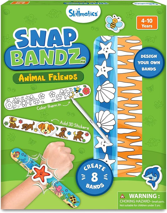 Skillmatics Craft Activity - Snap Bandz, Animals, DIY Jewelry Art & Craft Activity, Mess-Free, Creative Kit, 8 Bands (8.6"), Gifts for Boys & Girls Ages 4, 5, 6, 7, 8, 9, 10