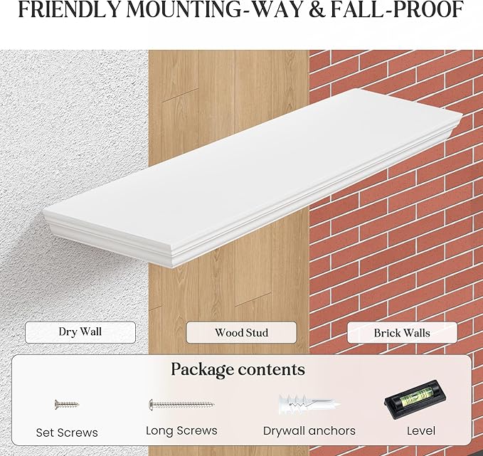 Fun Memories Floating Shelves 24 Inch Long, 9.3 Inch Deep Classic Crown Molding - Image 6