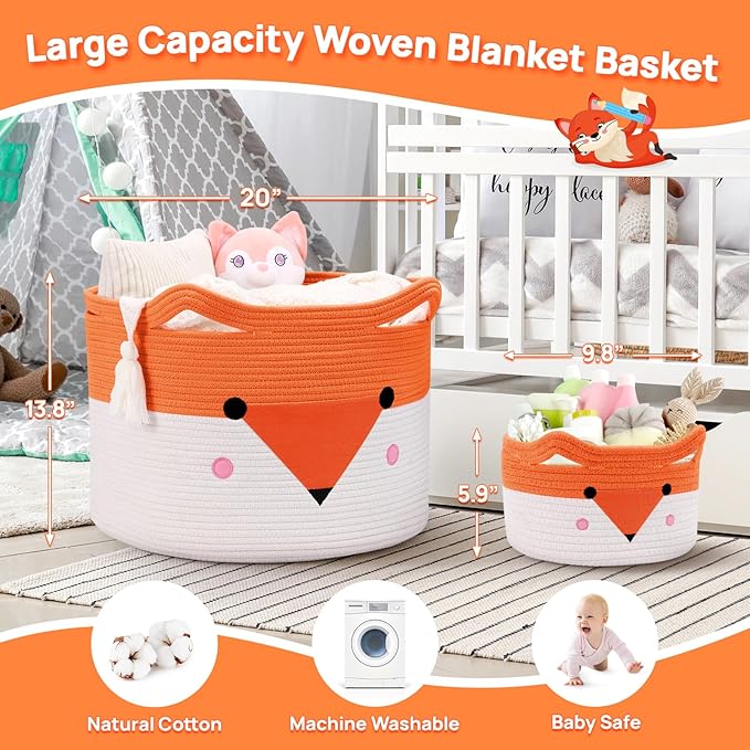 Large Baby Basket Toy Storage 3 Pack, (20"x13.8") Woven Baby Laundry Basket Blanket Basket, Stuffed Animal Storage, Baby Gift Basket Empty, Toy Basket for Kids, Dog, Cat.