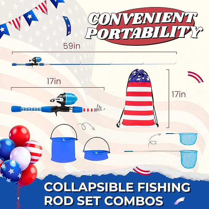 Kids Fishing Pole, Portable Telescopic Kids Fishing Poles for Boys and Girls, Fishing Rod and Reel Combo Kit with Tackle Box, and Fishing Net, Best Fishing Pole for Toddler Youth