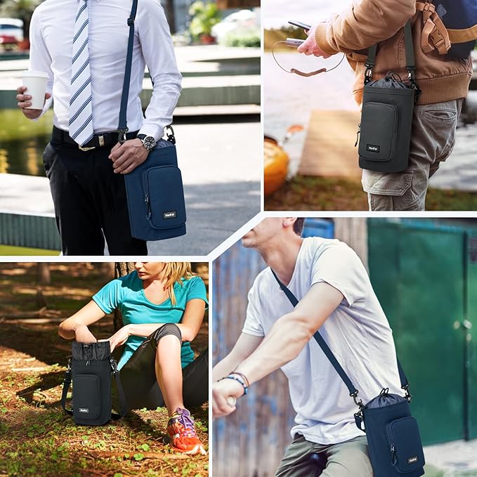 Insulated Water Bottle Carrier Bag with Strap Phone Pocket for 25/32/40/64 oz Tumbler Cup, Water Bottle Holder