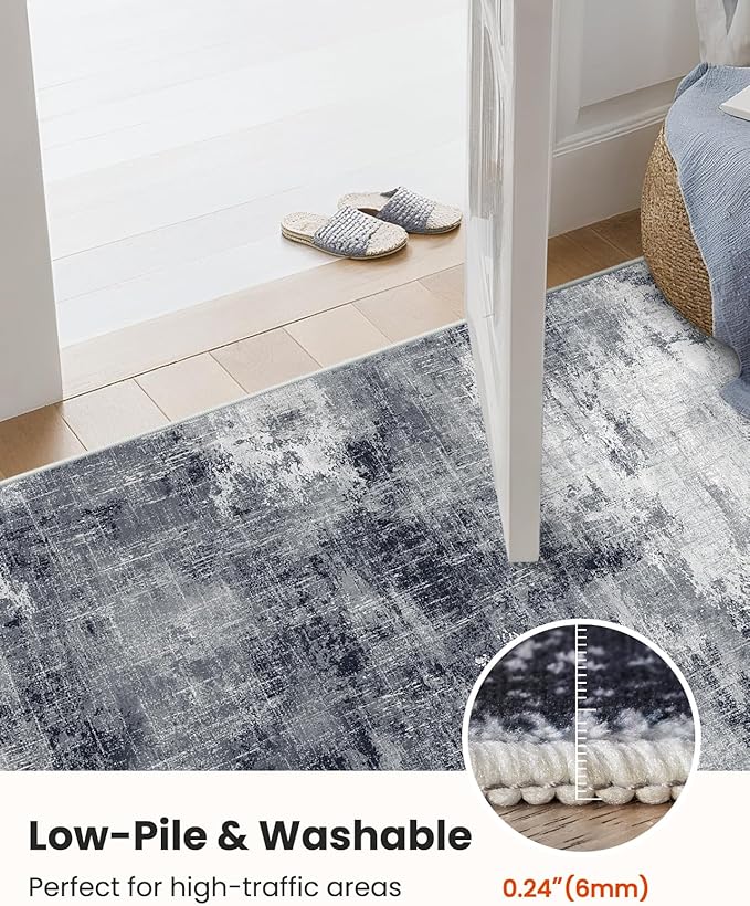 Amada 9x12 Large Area Rug, Modern Abstract Living Room Rug with Non-Slip Backing & Short Pile, Washable Rug with Abstract Pattern for Living Room, Bedroom and Dinning Room, Grey