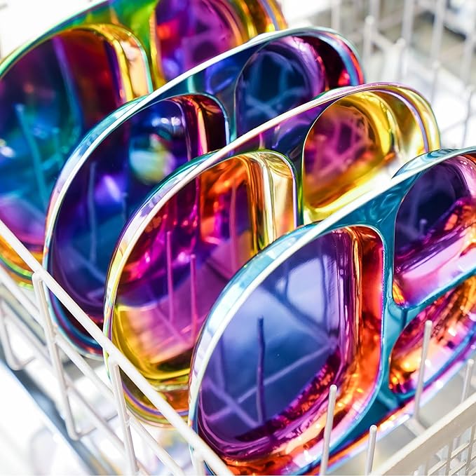 Ahimsa Stainless Steel Plates for Kids - Divided Plates for Toddlers, Pediatrician Designed, Non Toxic Toddler Plate, BPA Free & Dishwasher Safe (Rainbow Set of 4)