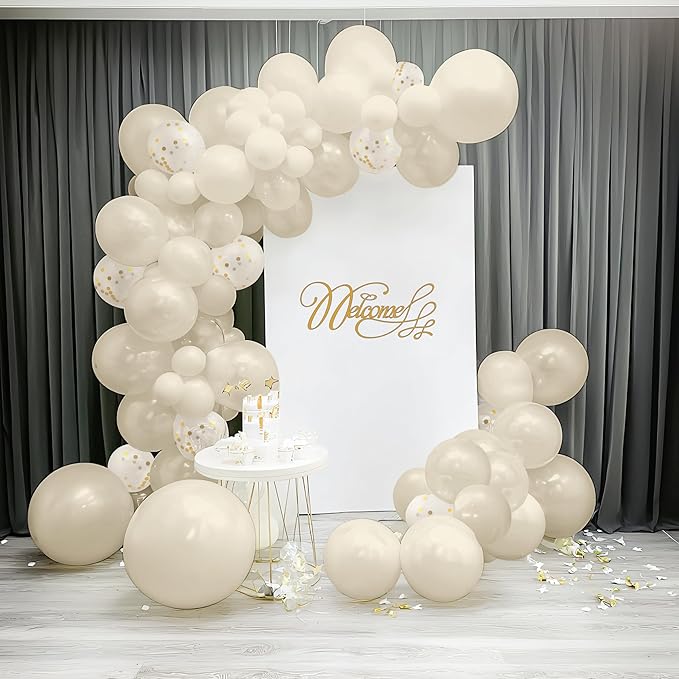 JOYIN 150 Pcs Sand White Balloons, Different Sizes 18 12 10 5 Inch Sand White Latex Balloon Arch Kit with Instruction for Birthday Party Graduation Wedding Holiday Decoration