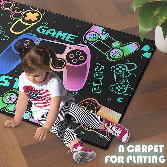 Play Gaming Rug for Bedroom Gamer Mat Gamepad for Boys Room 59"x39" for Playroom Decor Washable