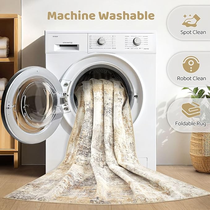 Area Rugs 8x12 Living Room: Washable Large Abstract Modern Soft Rugs Stain Resistant Indoor Floor Non Slip Accent Carpet for Bedroom Nursery Playroom Office Dining Room Dorm Home Decor- Gray Gold