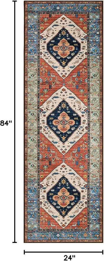 Lahome Boho Kitchen 2x7 Runner Rug - Non-Slip Washable Hallway Runner, Oriental Distressed Non-Shedding Rugs Carpet for Entryway Bedroom Laundry Room