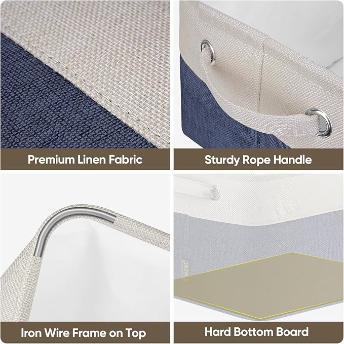 BALEINE 2 Pack Fabric Storage Bins for Shelves, Linen Storage Baskets for Organizing, Decorative Closet Bins for Clothes, Home (Navy Blue, 15"x11"x9.5") ﻿