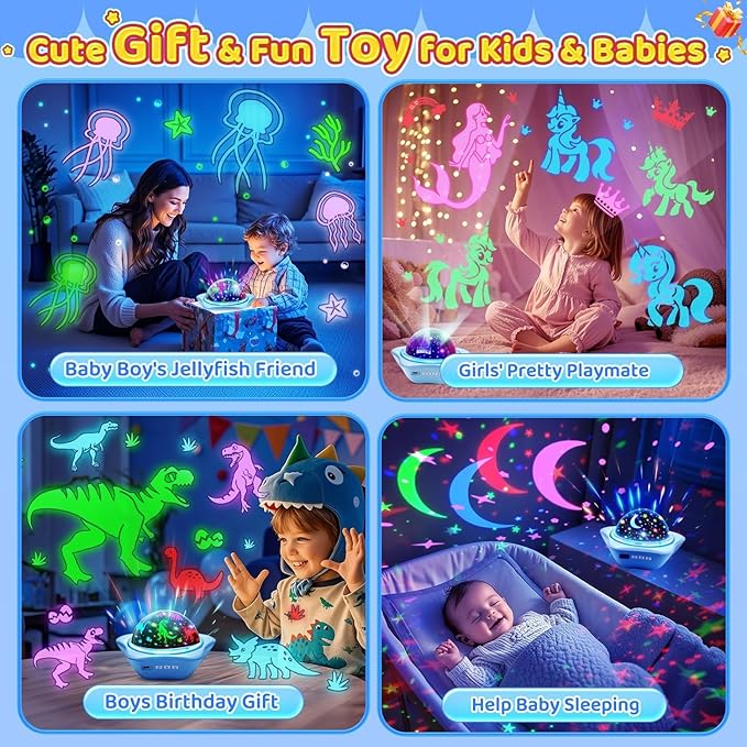 One Fire Night Light for Kids Gifts, 6 Films+78 Lighting Modes Ceiling Star Projector, Rechargeable Night Light Projector, 360°Rotating Star Lights for Bedroom Decor, Sensory Toys for Baby Boy Gifts