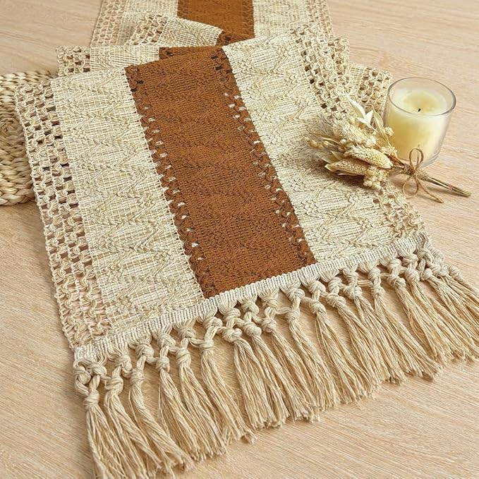 FEXIA Boho Table Runner 72 Inches Long Macrame Summer Decor Coffee Table Cover by FEXIA