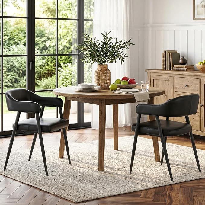 HNY Modern Dining Room Arm Chairs Set of 2, Retro Faux Leather Upholstered by HNY