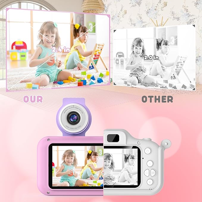 Kids Camera with 180° Flip-up Lens for Selfie & Video, HD Digital Video Cameras for Toddler with 32GB SD Card, Ideal for 3-8 Years Old Girls Boys on Birthday Christmas Party as Gift