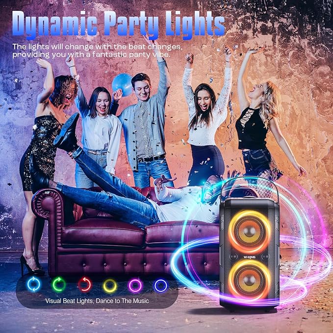 W-KING Party Loudest Portable Bluetooth Speaker Wireless Boom Box, 180W Max Big Large Outdoor Speaker 4 Drivers with 2*4.04'' Subwoofer, 80W HD Huge 105dB Pulse Natur Deep Bass, IPX5/24H/EQ/USB/TF/AUX
