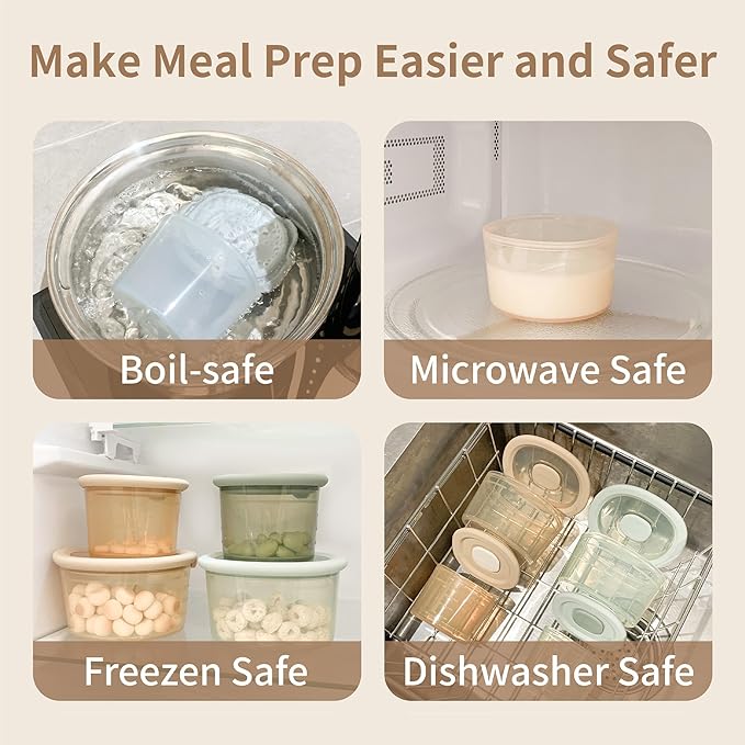 Moonkie Silicone Snack Containers for Kids | 8 oz Baby Food Storage Containers with Airtight Lids and A Snack Lid | Baby Food Jars | BPA Free | Freezer & Dishwasher Safe | 3 Pack