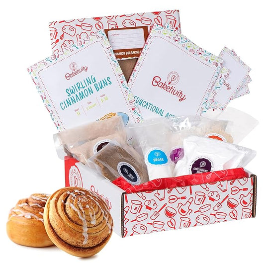 BAKETIVITY Kids Baking DIY Activity Kit - Bake Delicious Cinnamon Buns with Pre-Measured Ingredients – Best Gift Idea for Boys and Girls Ages 6-12
