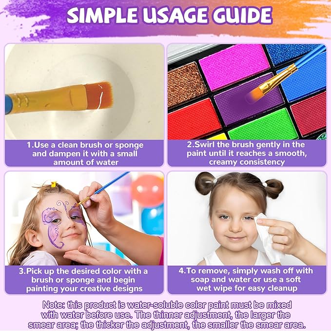 Professional Face Painting Kit for Kids – 42 Color Water Activated Facepaint Makeup Kit, Non-Toxic face Paint with Stencils, Gems, Brushes– for Halloween, Parties, Carnival, School Event & Festivals