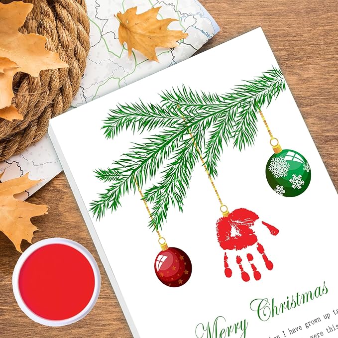 SHLINCO Handprint Keepsake DIY Kit, Baby's First Holiday Keepsake, Christmas Winter Decoration, Kids Family Footprint Art, 7.8x9.8 Inch Canvas, Suitable For Desktop Wall Ornaments
