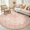 RELEANY Area Rugs Round 6ft Washable Non-Slip, Floral Vintage Distress Print by RELEANY