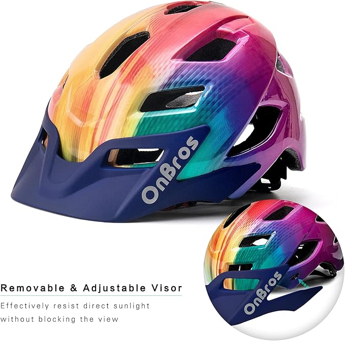 OnBros Kids Bike Helmet - Bike Helmets for 5-14 Boys or Girls with Visor, Children Bicycle Helmet for Skateboard Mountain Scooter Road Cycling, Lightweight and Adjustable 50-57CM