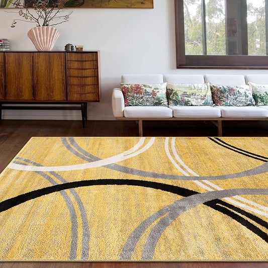 Rugshop Modern Wavy Circles Design Area Rug 10' x 14' Yellow