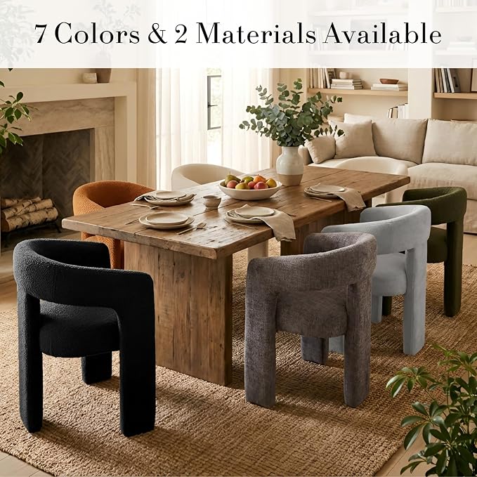 Modern Sherpa Dining Chairs Set of 6, Upholstered Barrel Chairs - Image 6