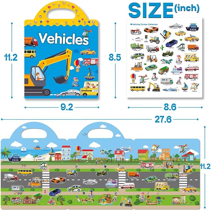 3 Sets Sticker Books for Toddlers 2-4 Years, Reusable Stickers Books for Toddlers 1-3, Travel Toys for Kids 1-3, Airplane Travel Essentials for Kids