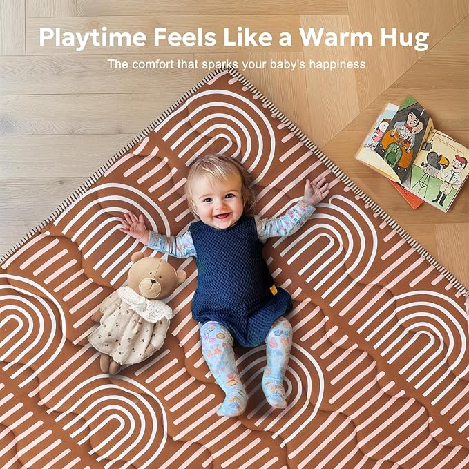 Soft Thicker Baby Mat for Floor 71"x59", Extra Large Baby Play Mat, Non-Slip Playpen Mat, Easy to Clean & Portable Playmat, Crawling Mat for Babies Toddlers, Activity Mat, Rainbow, Brown