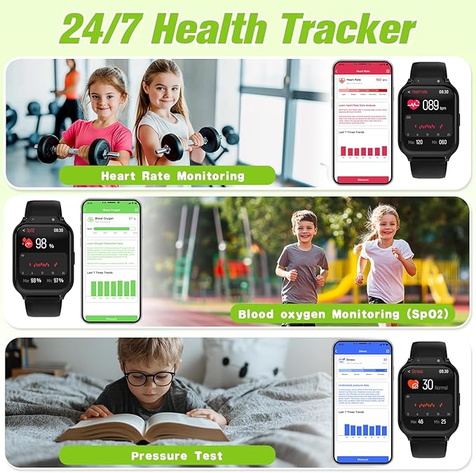 Smart Watch for Kids 1.85" with Fitness Tracker, Sleep Monitor, 22/100+ Sport Modes, DIY Dial, IP68 Waterproof, Step Counter, Heart Rate, Camera, with/Without APP, Gift for 3-12 Years Old Boys Girls