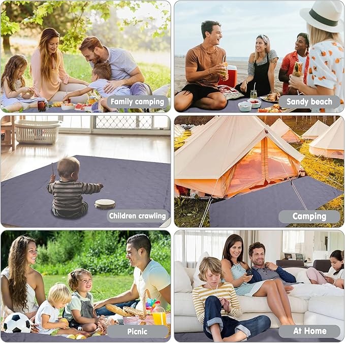 Waterproof Picnic Blanket 80 * 80 in Portable with Carry Strap for Beach Mat or Family Outdoor Camping Party, Park Blanket for Grass Park, Hiking, Travel