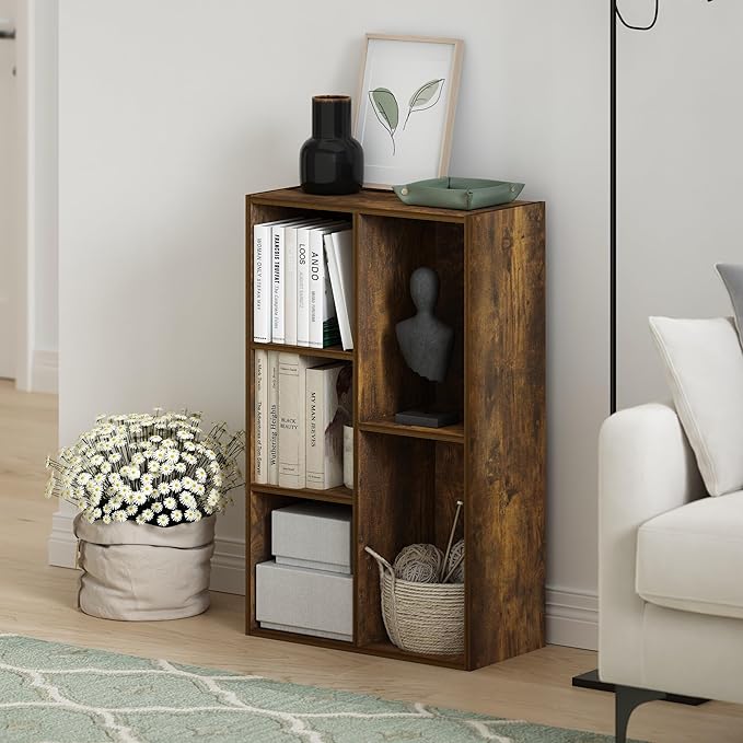 Furinno Luder 5-Cube Open Shelf Bookcase, Bookshelf, Amber Pine