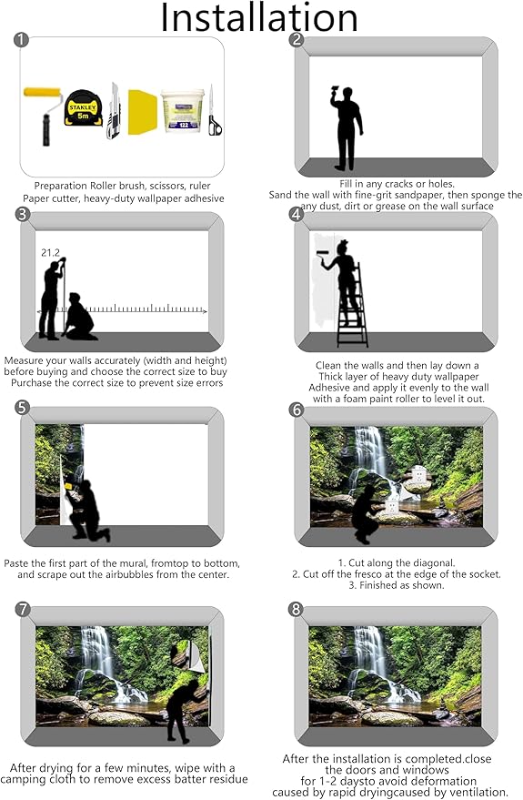 Waterfall Wallpaper Natural Landscape Lake Green Forest Wall Mural for Living Room Bedroom Dining Room Basement(Not Self-Adhesive)