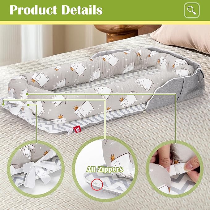Baby Lounger for Newborn Portable Bag,Baby Lounger Play Mat for Awake-Time,Newborn Babies Essentials Gifts 0-24 Months Home Travel(Elephant Grey)
