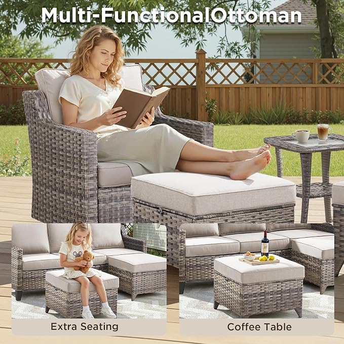 5 Pieces Outdoor Patio Furniture Set-All-Weather Wicker Patio Swivel Glider - Image 4