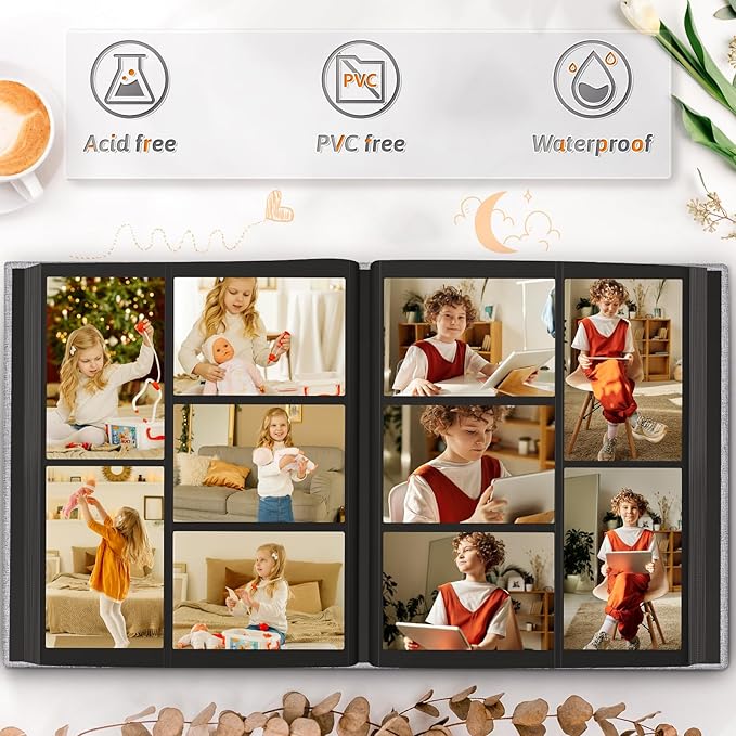 Popotop Photo Album 4x6 600 Pockets for Wedding Gifts,Linen Hardcover Picture Albums for Family Anniversary Baby Vacation Pictures