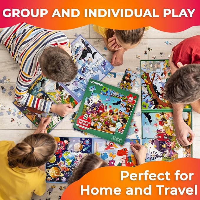 QUOKKA Magnetic Puzzles for Kids Ages 3-5 - 2x48 Travel Puzzles Games for Toddlers 3-4 Years Old - Activities Car Toy for Boys and Girls 4-6 yo - Farm & Forest Animals Learning Magnet for Road Trip