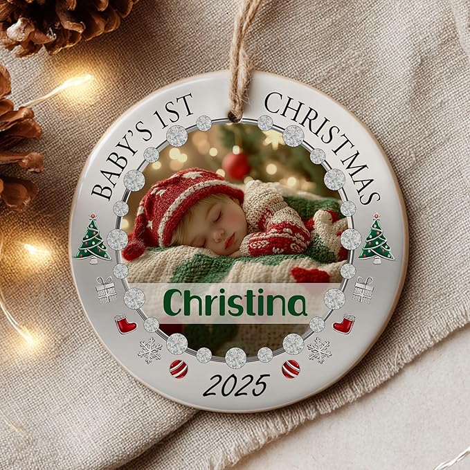 Personalized Baby Photo Christmas Ornament 2025 - Baby’s First Holiday Keepsake - Custom NewbornOrnament - Sweet Gift for New Parents Mom Dad - Gift for Parents Welcoming Newborn