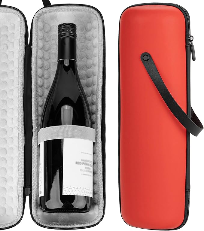 Single Wine Gift Tote Bag, Hard Shell Protector Bags Insulated Cooler Bag Champagne Bottle Gift Box, Portable Wine Carrier for Travel, Picnic, Beach, BYOB, Restaurant (Tangerine)
